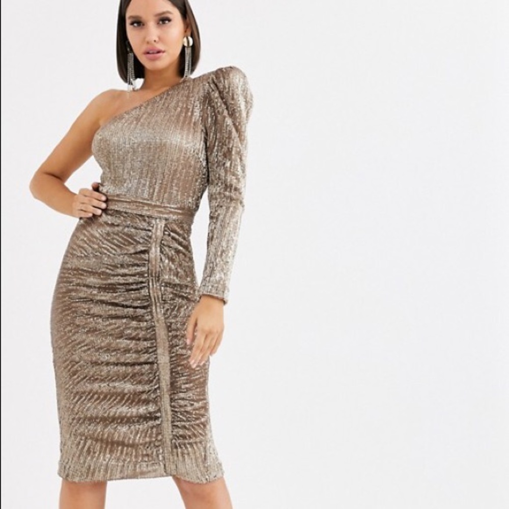 Lavish Alice One Shoulder Sequin Midi Dress